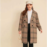 Women Plus Size Tops Plaid Cardigan Long Sleeve Lapel Coat