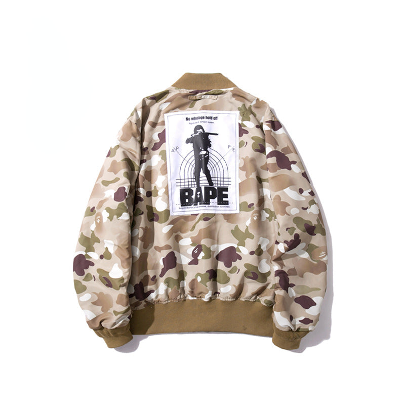 BAPE Varsity Jacket Shark Head Desert Camouflage Jacket