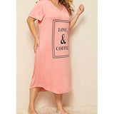 Women Plus Size Midi Dresses Pink Letters Loose Short Sleeve Dress