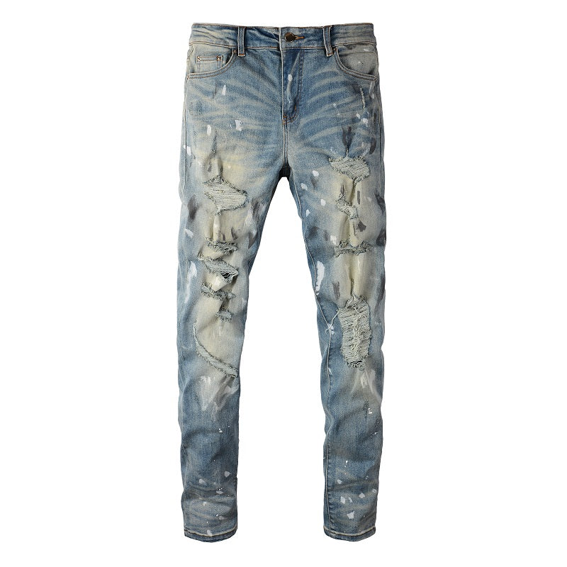 Amiri Jeans Casual Hip Hop Wash Splash-Ink Painted Slim Jeans Casual Fashionable 6530