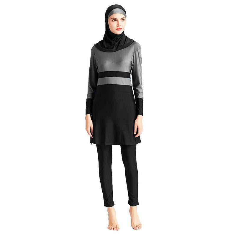 Burkini Muslim Swimwear Solid Color Four-Piece Fashion Conservative Swimsuit for Women