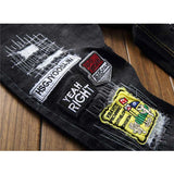 J Shaped Jeans New Men 'S Jeans Slim Fit Ripped Ankle-Tied Embroidered Patch Pattern Trendy Beggar Trousers