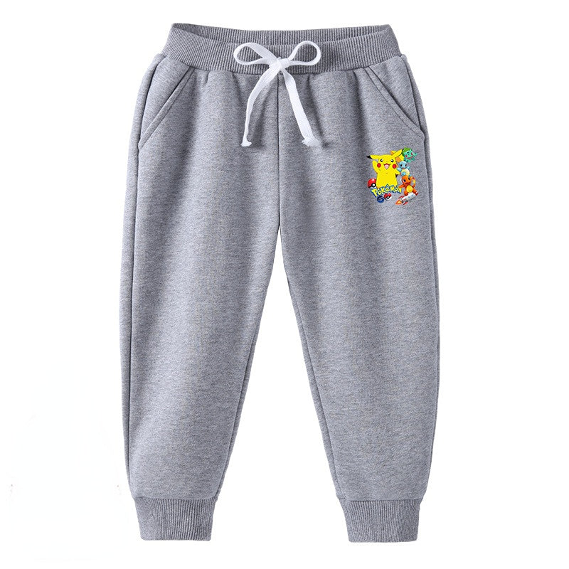 Children Pokemon Pikachu Pants Silver Fox Velvet Thickened Keep Warm Pure Color Sweatpants Pants Neutral