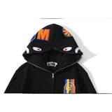 Shark Print Hoodie Sports Thin Section Men's Sweater Cartoon Ape Head Cotton Sweatpants Long Sleeve Hooded Color Stripes Sweater
