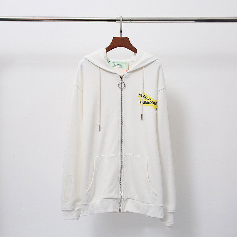 Off White Zipper Hoodie Autumn and Winter Zipper Hooded Jacket Sweater