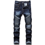 J Shaped Jeans Men's Motorcycle Men's Personality Pleated Slim Stretch Camouflage