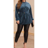 Women Plus Size Tops Velvet Waisted Long-Sleeved Shirt