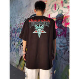 Thrasher T Shirt Thrasher Black Sheep Head Flame Loose Short Sleeve Fall Winter Couples Men