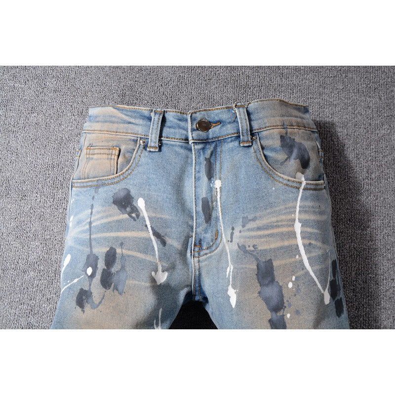 Amiri Jeans Casual Hip Hop Wash Splash-Ink Painted Slim Jeans Casual Fashionable #523