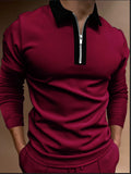 Polo Shirts Polo Shirt Zipper Color Matching Men's Long-Sleeved T-shirt Top