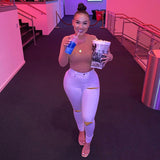 Women Plus Size Jeans Ripped Skinny Denim Skinny Pants