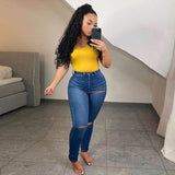 Women Plus Size Jeans Ripped Skinny Denim Skinny Pants