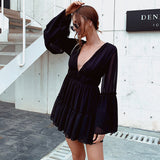 Bohemian Beach Dress Solid Color Chiffon V-neck Flared Sleeves