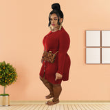 Women Plus Size Mini Dresses Slim-Fit Cardigan Side Pocket Long Sleeve Dress