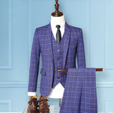 Seersucker Suit Suit Men's Jacket Youth Suit Slim Fit Business Plaid Three-Piece Suit