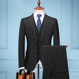 Seersucker Suit Suit Men's Black Vertical Striped Suit Three-Piece Suit Men