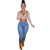 Women Plus Size Jeans Ripped Skinny Denim Skinny Pants