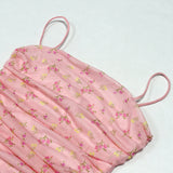 Women Summer Dresses Mini Dress Beauty Fashion Fold Floral Mesh Camisole Short Skirt Dress