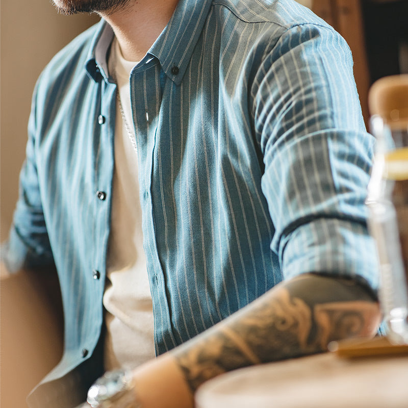 Work Shirts Vintage Striped Shirt Casual Long Sleeve Top for Men