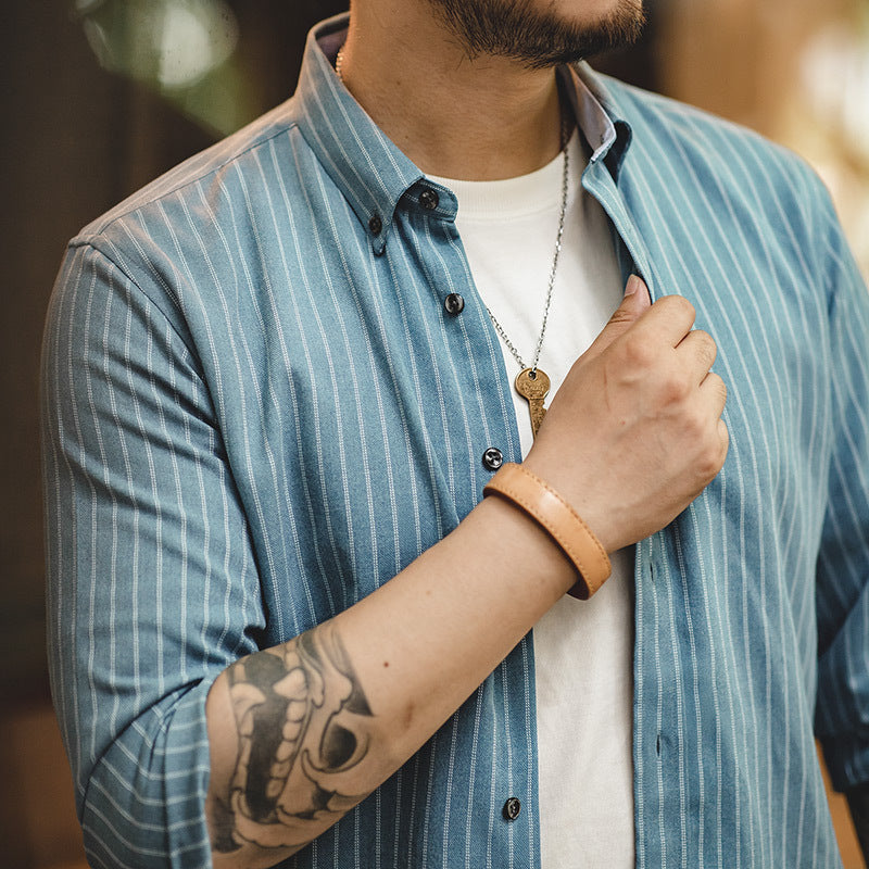 Work Shirts Vintage Striped Shirt Casual Long Sleeve Top for Men