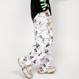 Men's Cartoon Flower Print Multi-Pocket Cargo Pants Men's plus Size Retro Sports Loose Hip Hop Drawstring Jogger Pants Men Pants