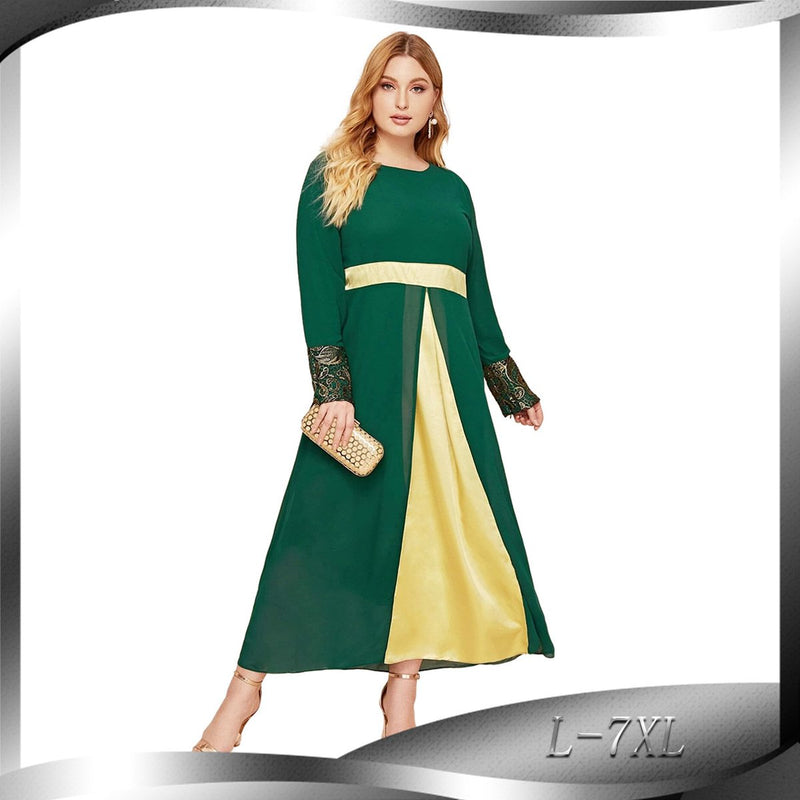 Muslim Women Stylish Kashibo Abaya Muslim Ladies Long Gown Islamic Clothing Jilbab Jalabiya Fashion Chiffon Stitching Long Sleeve Plus Size Dress