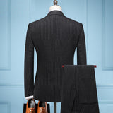 Seersucker Suit Suit Men's Black Vertical Striped Suit Three-Piece Suit Men