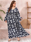 Women plus Size Dresses Fashion Printed Ruffled Corset Large Swing Dress