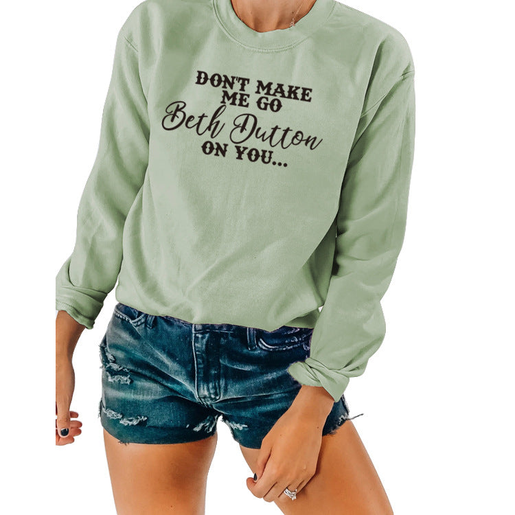 Beth Dutton Outfits DON'T Make Me Go Casual Letter Crew Neck Sweater Loose and Stylish Long Sleeves Top for Women