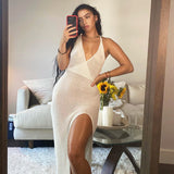 Summer Fashion V-neck Backless See-through Beach Vest Long Dress Dress