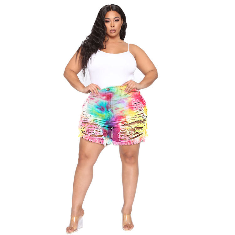 Women Plus Size Jeans Summer Ripped Denim Pants