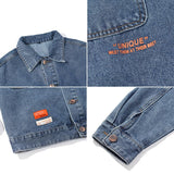 Men's Spring Color Block Denim Coat Men's Printed Jacket Top Large Size Loose Men Denim Jacket