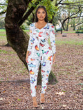 Women Plus Size Jumpsuits Slimming and Fashionable Butterfly Print Casual Long Sleeve Jumpsuit