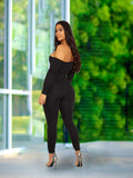 Women Plus Size Jumpsuits Straps Solid Color Off-Neck Long Sleeve Jumpsuit