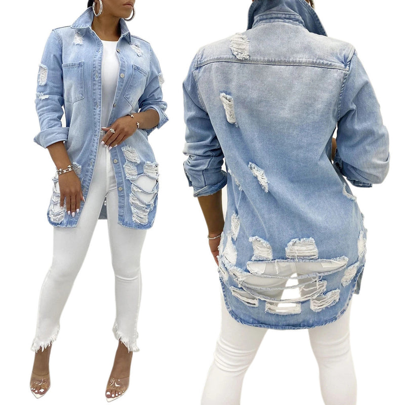 Women Plus Size Denim Coats Fashion Casual Denim Jacket for Women