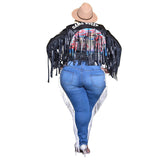 Women Plus Size Jackets Printed Rivets Tassel Motorcycle Clothing Leather Coat