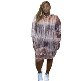 Women Plus Size Mini Dresses Tie-Dyed Printed Casual Fashion Hooded Dress with Side Pockets