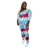 Women Plus Size Co-Ords Tie-Dye Printed Round Neck Trousers Fashion Two-Piece Suit