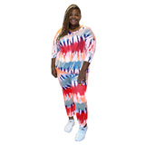 Women Plus Size Co-Ords Tie-Dye Printed Round Neck Trousers Fashion Two-Piece Suit