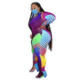 Women Plus Size Jumpsuits Geometric Print Fashion Casual Slim Fit Bodysuit