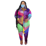 Women Plus Size Jumpsuits Geometric Print Fashion Casual Slim Fit Bodysuit