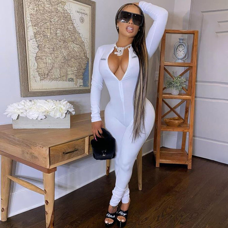 Women's Spring Clothing Embroidered Slim Fit Hip Lifting Sport Jumpsuit