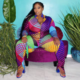 Women Plus Size Jumpsuits Geometric Print Fashion Casual Slim Fit Bodysuit