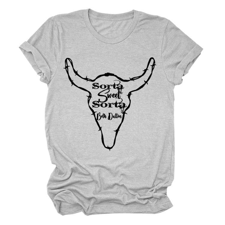 Beth Dutton Outfits Casual Women's Sorta Sweet Sorta Crew Neck Personality Printed Short-Sleeved T-shirt for Women