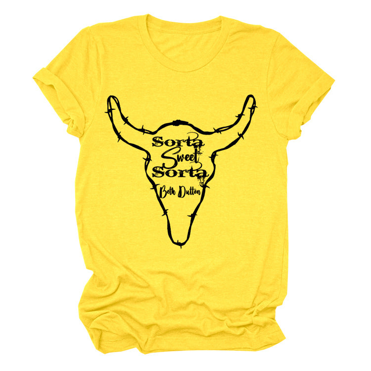 Beth Dutton Outfits Casual Women's Sorta Sweet Sorta Crew Neck Personality Printed Short-Sleeved T-shirt for Women