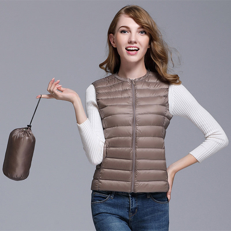 Women Winter Coats Puffer down Vest Lightweight down Vest Women's Short Slim round Neck