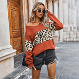 Beth Dutton Outfits Autumn and Winter Simplicity V-neck Color-Block Leopard-Print Sweater Female