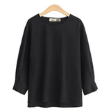 Women Plus Size Tops Round Neck Wrist-Length Sleeve Top