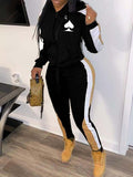 Women Plus Size Co-Ords Strap Stitching Contrast Color Hooded Sweatshirt Two-Piece Set