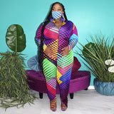 Women Plus Size Jumpsuits Geometric Print Fashion Casual Slim Fit Bodysuit